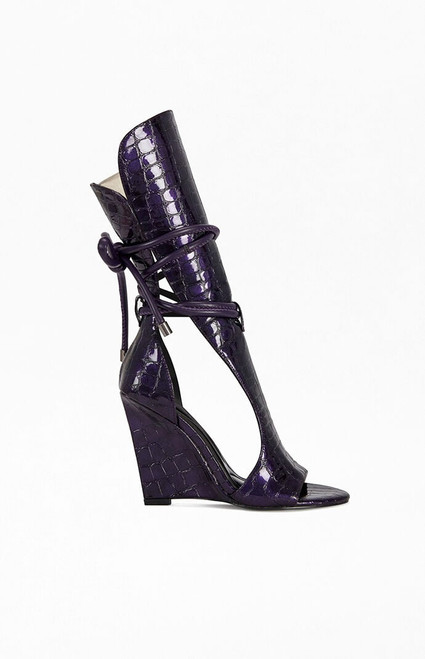 AZALEA WANG Women's Douma Purple Croc Wedge Sandals - 0275611590173