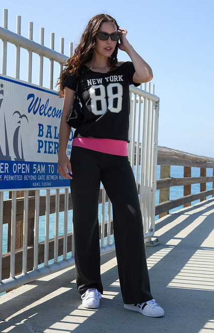 John Galt Women's Black & Pink Priscilla Flare Pants - 0844601600418