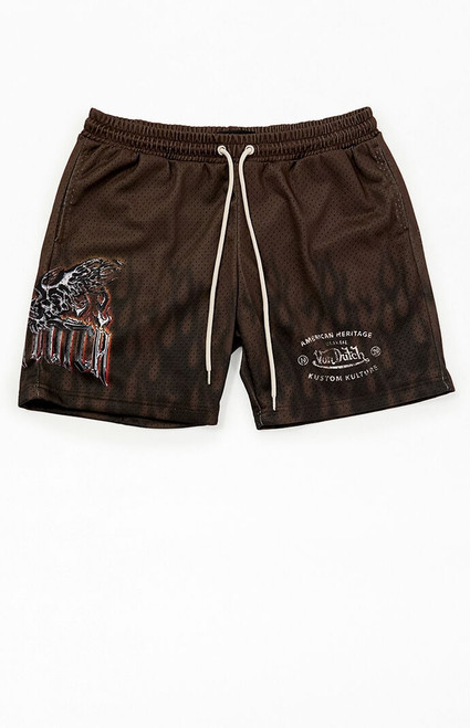 Von Dutch Men's Brown Flame Mesh Shorts - 0172513430006