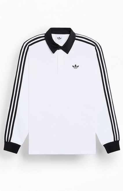 adidas Men's White 3-Stripes Long Sleeve Polo Rugby Shirt - 0103000250045