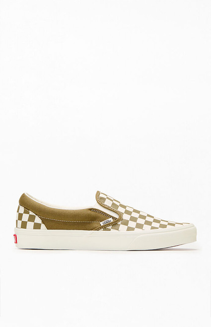 Vans Men's Olive Checkerboard Slip-On Shoes - 0530037910036031