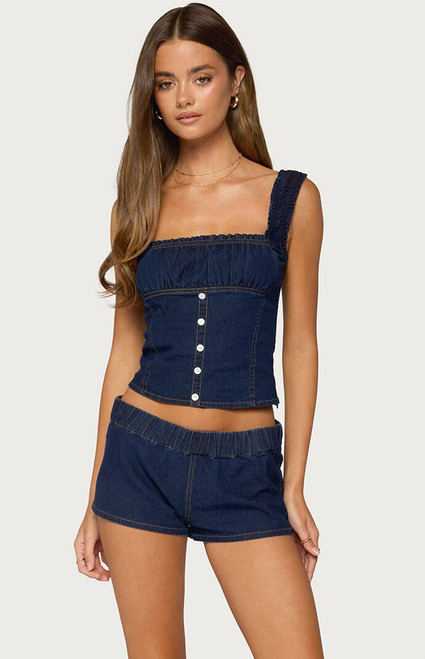 Edikted Women's Aggie Ruched Button Denim Top - 0260609690278