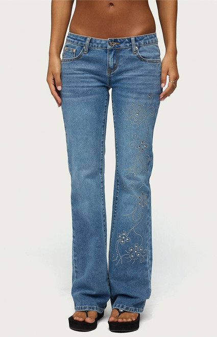 Edikted Women's Anola Studded Low Rise Bootcut Jeans - 0272609690004