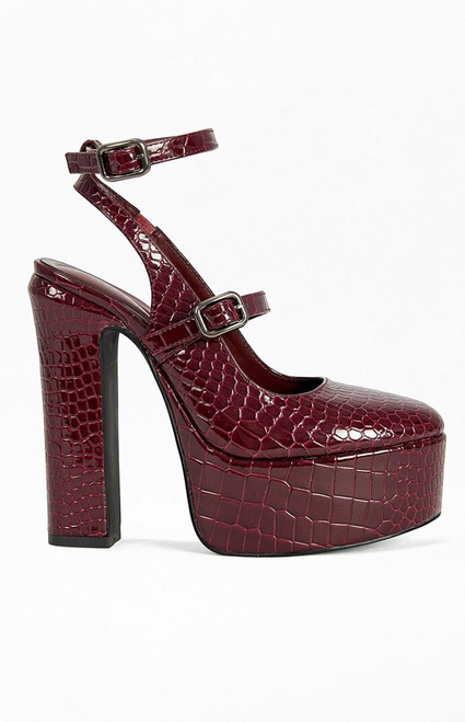AZALEA WANG Women's Felicia Burgundy Croc Platform Pumps - 0275611590198