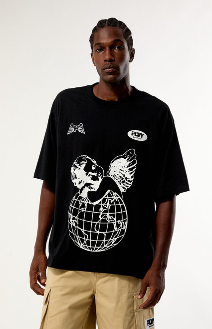 PLAY PALM ANGELS Men's Angel Globe Relaxed Boxy T-Shirt - 0097513430022