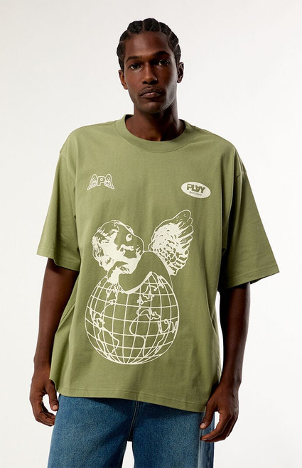 PLAY PALM ANGELS Men's Angel Globe Relaxed Boxy T-Shirt - 0097513430022