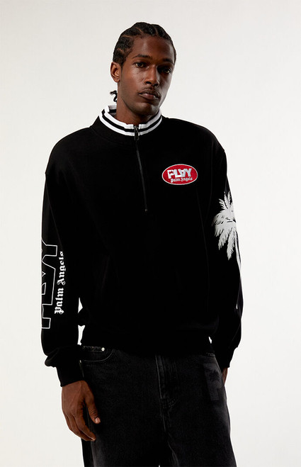 PLAY PALM ANGELS Men's Palm Logo Quarter Zip Sweatshirt - 0190513430006