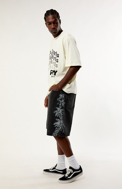 PLAY PALM ANGELS Men's Black Palm Baggy Jorts - 0172513430009