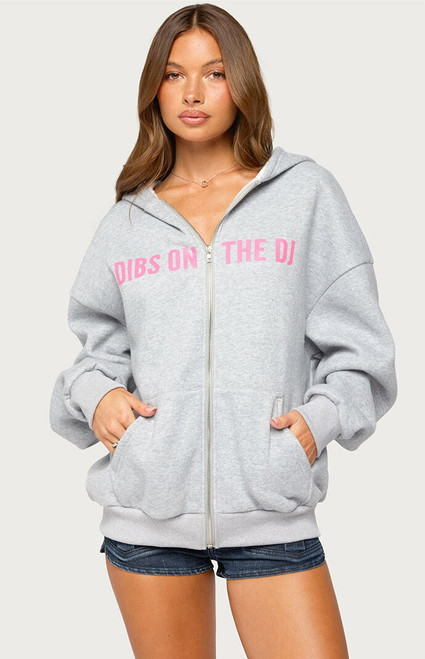 Edikted Women's DJ Lover Oversized Zip Up Hoodie - 0265609690041