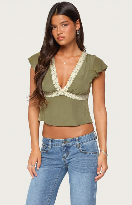 Edikted Women's Kaela Lace Flutter Sleeve Top - 0263609690599