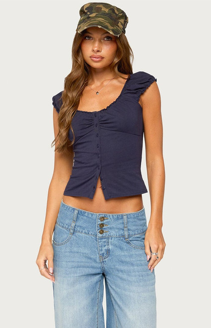 Edikted Women's Mazzy Ruched Button Up Top - 0263609690606