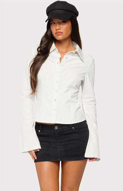 Edikted Women's Pinstripe Tailored Button Up Shirt - 0263609690611
