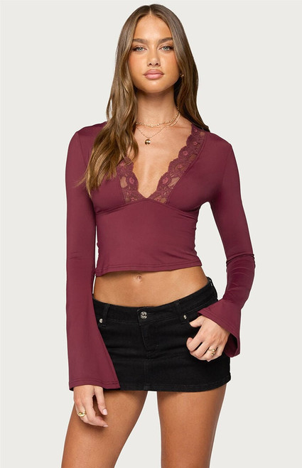 Edikted Women's Tina Lace Plunge Neck Top - 0263609690617