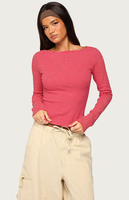 Edikted Women's Loria Striped Boat Neck Top - 0263609690633