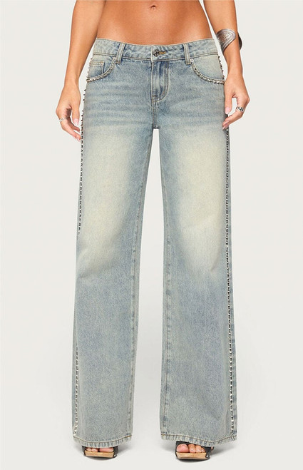 Edikted Women's Teala Studded Low Rise Baggy Jeans - 0267609690127