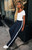 John Galt Women's Navy & White Side Stripe Anastasia Sweatpants - 0844601600157