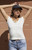 John Galt Women's White Zelly Short Sleeve Pointelle Top - 0704601600444