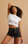 RARE DNM EDIT Women's Black Frayed High Waisted Denim Festival Shorts - 0829604890046