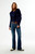 Pacsun Women's Alana Ultra Low Rise Flare Jeans Contrast Stitch Dark Blue - 0860454210411
