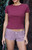 John Galt Women's Burgundy Gingham Keira Ruffle Pajama Shorts - 0842601600333