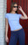 John Galt Women's Light Blue Hailie Basic Short Sleeve Top - 0704601601841