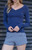John Galt Women's Navy V-Neck Long Sleeve Top - 0704601601938