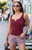 John Galt Women's Burgundy Ribbed Tank Top - 0704601601796