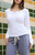 John Galt Women's White Henley Long Sleeve Top - 0704601601908