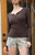 John Galt Women's Brown Henley Long Sleeve Top - 0704601601924