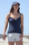 John Galt Women's Blue & Black Striped V-Neck Tank Top - 0704601602118