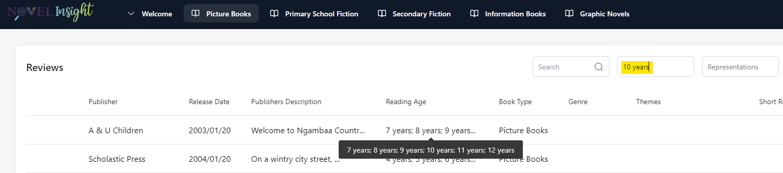 Search by reading age.