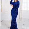 Modest Stretch Sequin Royal Blue Evening Dress for Women