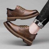 Cowhide Men's Business Shoes with Platform Soles