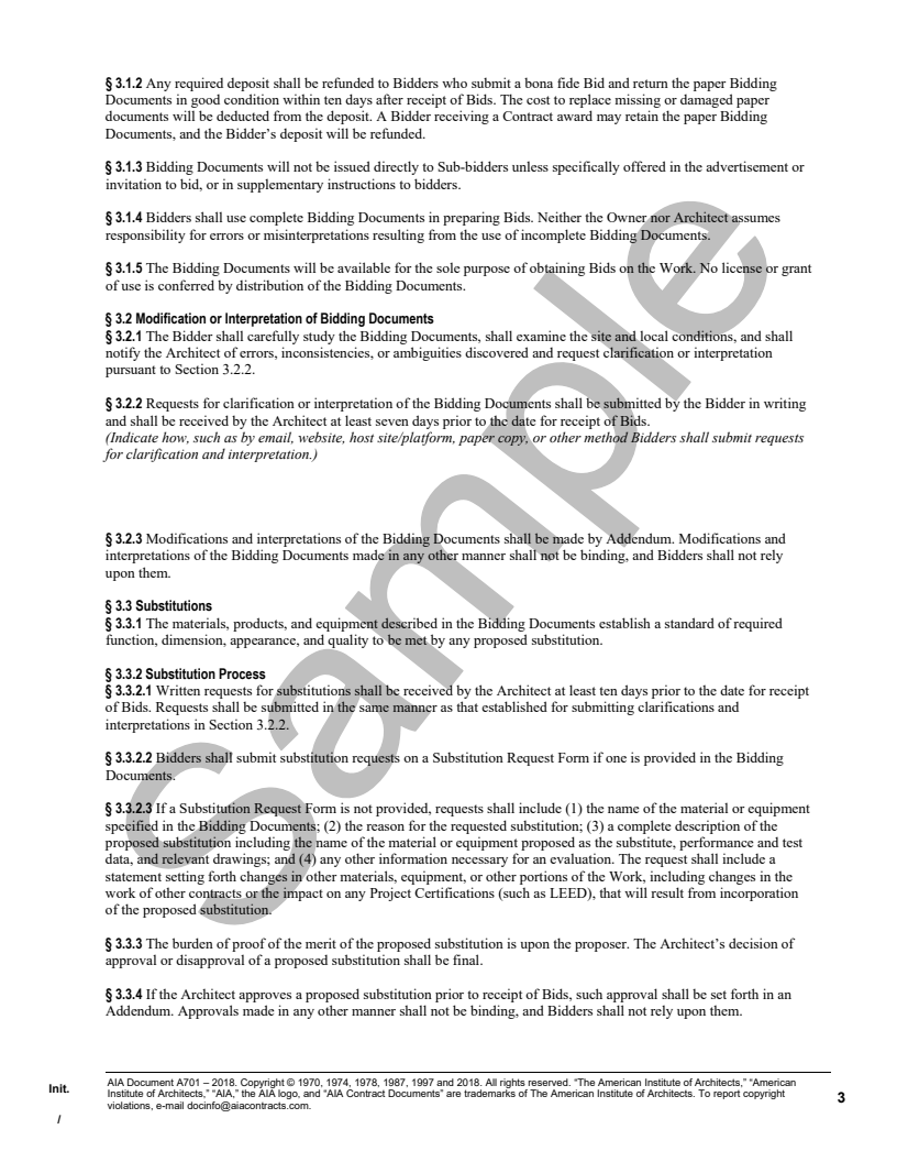 A701-2018 Instructions to Bidders