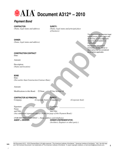 A312-2010 Payment Bond