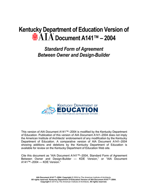 A141 KDE: Owner and Design-Builder Agreement (Kentucky Version)