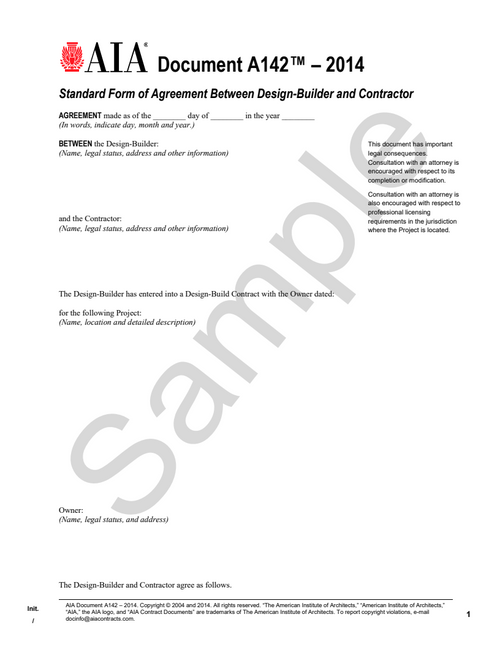 A142: Design-Builder and Contractor Agreement