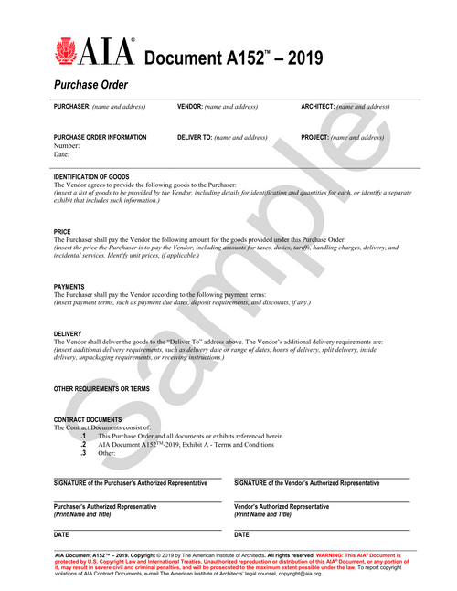 A152: Purchase Order - Goods and Materials