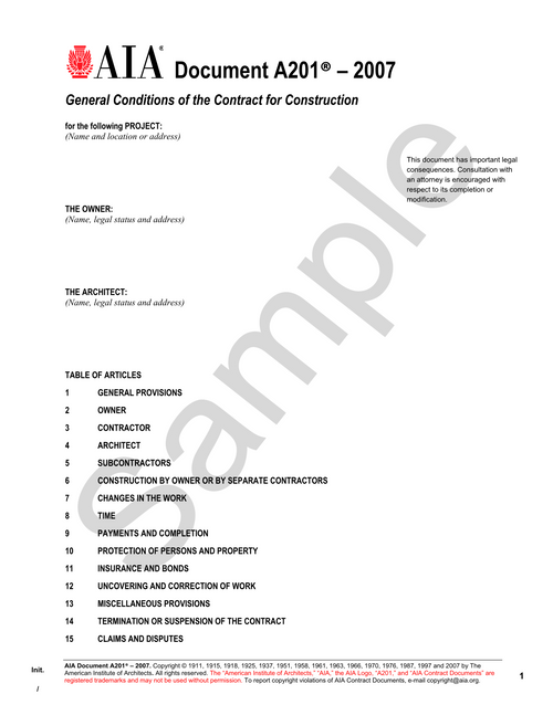 A201: General Conditions of the Contract for Construction (2007)