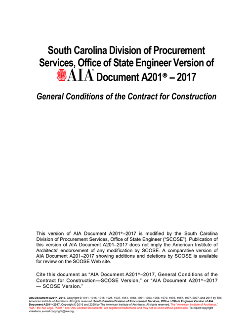 A201 SCOSE: General Conditions of the Contract for Construction (South Carolina Version)