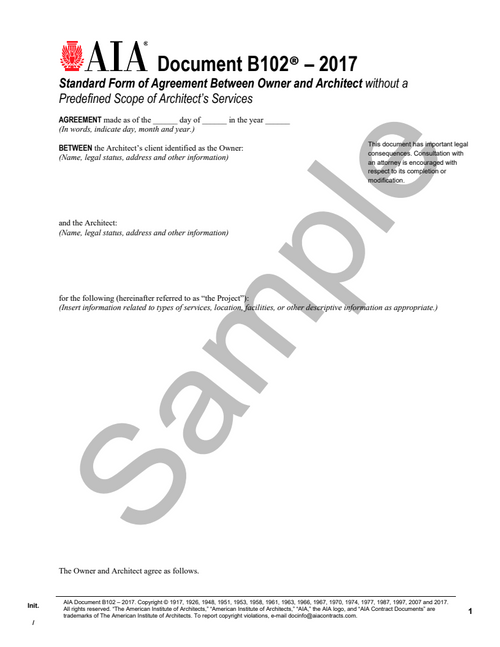 B102: Owner and Architect Agreement - No Predefined Scope
