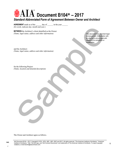 B104: Owner and Architect Agreement - Mid-Complexity Projects