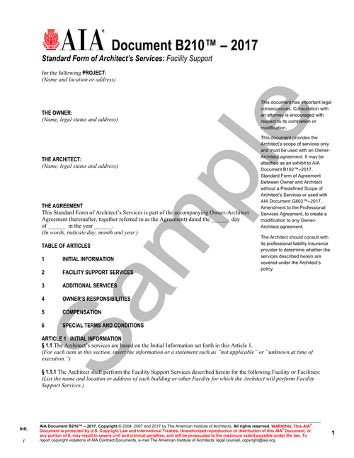 B210: Architect's Services - Facility Support