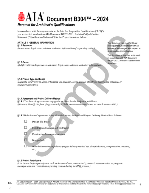 B304: Request for Architect's Qualifications