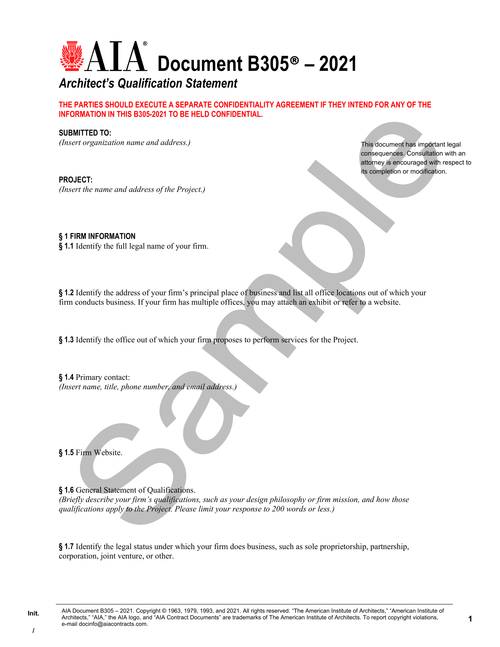 B305: Architect's Qualification Statement