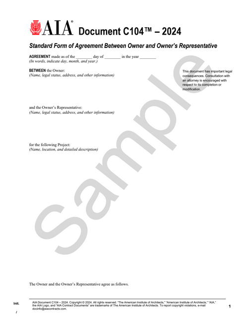 C104: Owner and Owner's Representative Agreement