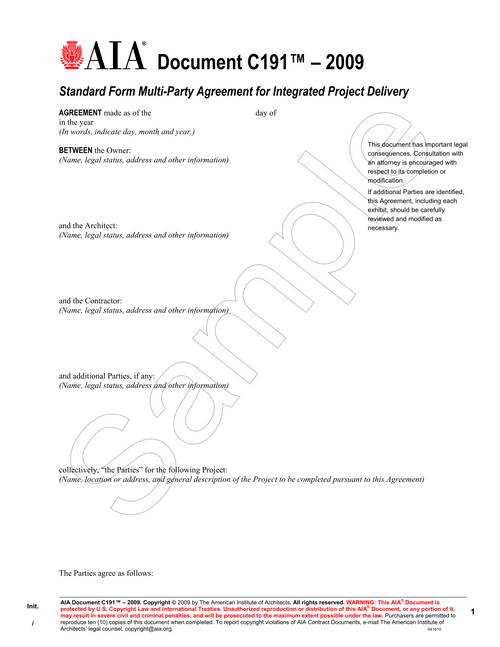 C191: Multi-Party Agreement - Integrated Project Delivery