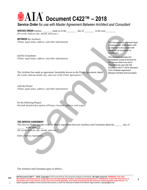 C422: Architect and Consultant Service Order - Master Agreement