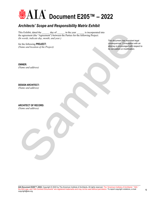 E205: Architects' Scope and Responsibility Matrix