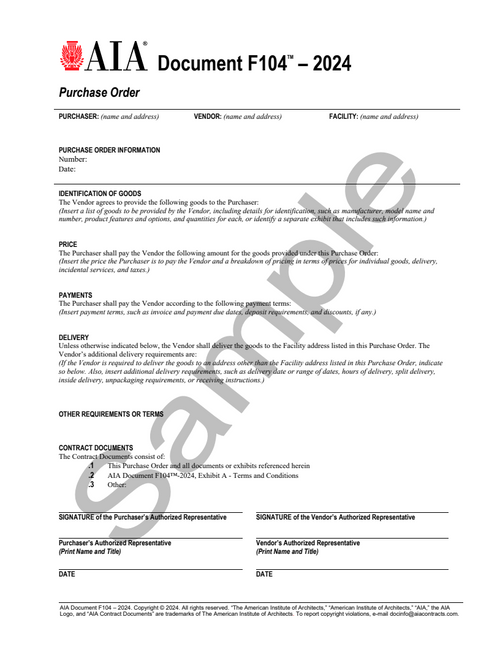 F104: Purchase Order - Facilities Goods and Materials